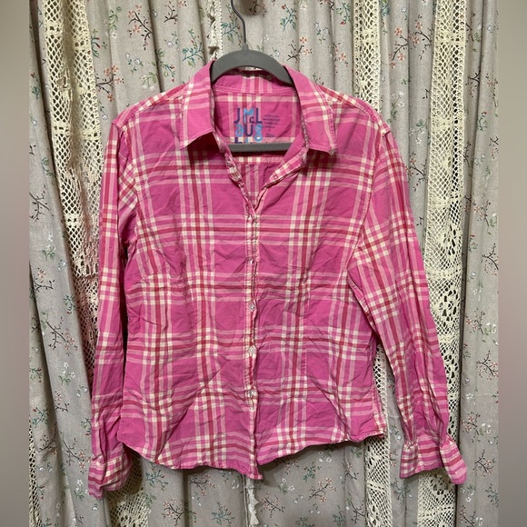 J. McLaughlin Pink Plaid Button Up Shirt Size 14 - Picture 1 of 3